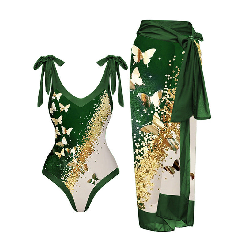 Sexy Siamese Conservative Cover Belly Thin Swimsuit Spring Bathing Suit Women Chiffon Beach Dress Bella Mia