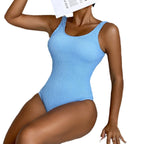 2024 European and American Export New Wrinkled Fabric Special Fabric Multi-Color Candy Color One-Piece Women's Swimsuit Conservative Swimsuit Luxlife Brands