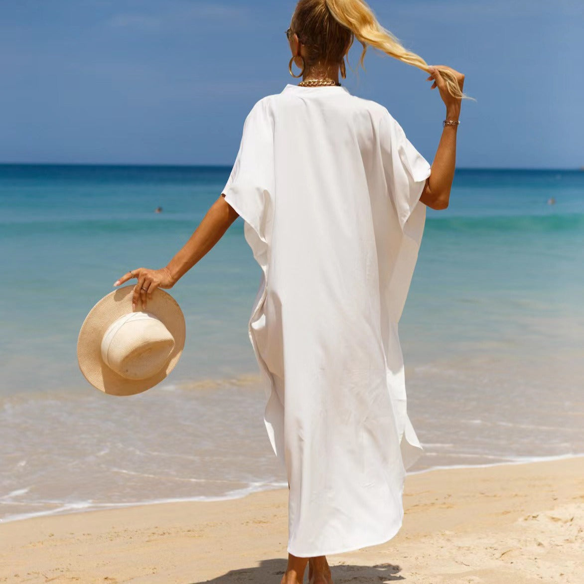 Cotton Shirt Sun Protection Cardigan Beach Cover Up Vacation Maxi Dress Bikini Swimsuit Outwear Bella Mia