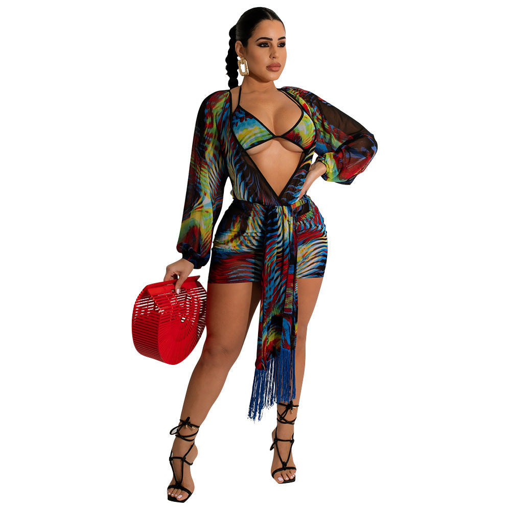 Summer Women Clothing Sexy Mesh See-through Swimsuit Bikini Three-Piece Suit Bella Mia