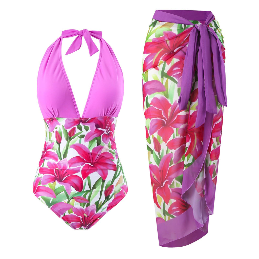 One Piece Springs Conservative Covering Belly Thin Backless Sexy Skirt Swimsuit Women Chiffon Beach Dress Bella Mia