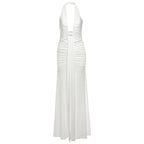 Spring Summer Women Elegant Sexy Deep V Plunge neck Halter Slim Pleated Dress Women Bella Mia