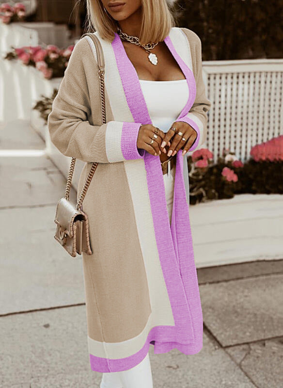 Autumn Winter Long Sweater Coat Women Color Matching Simple Elegant Loose Casual Long Cardigan Women Sweater Bella Mia