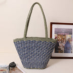 Special Interest Design Contrast Color One Shoulder Straw Bag Simple Twill Woven Tote Women Seaside Vacation Beach Bag Bella Mia