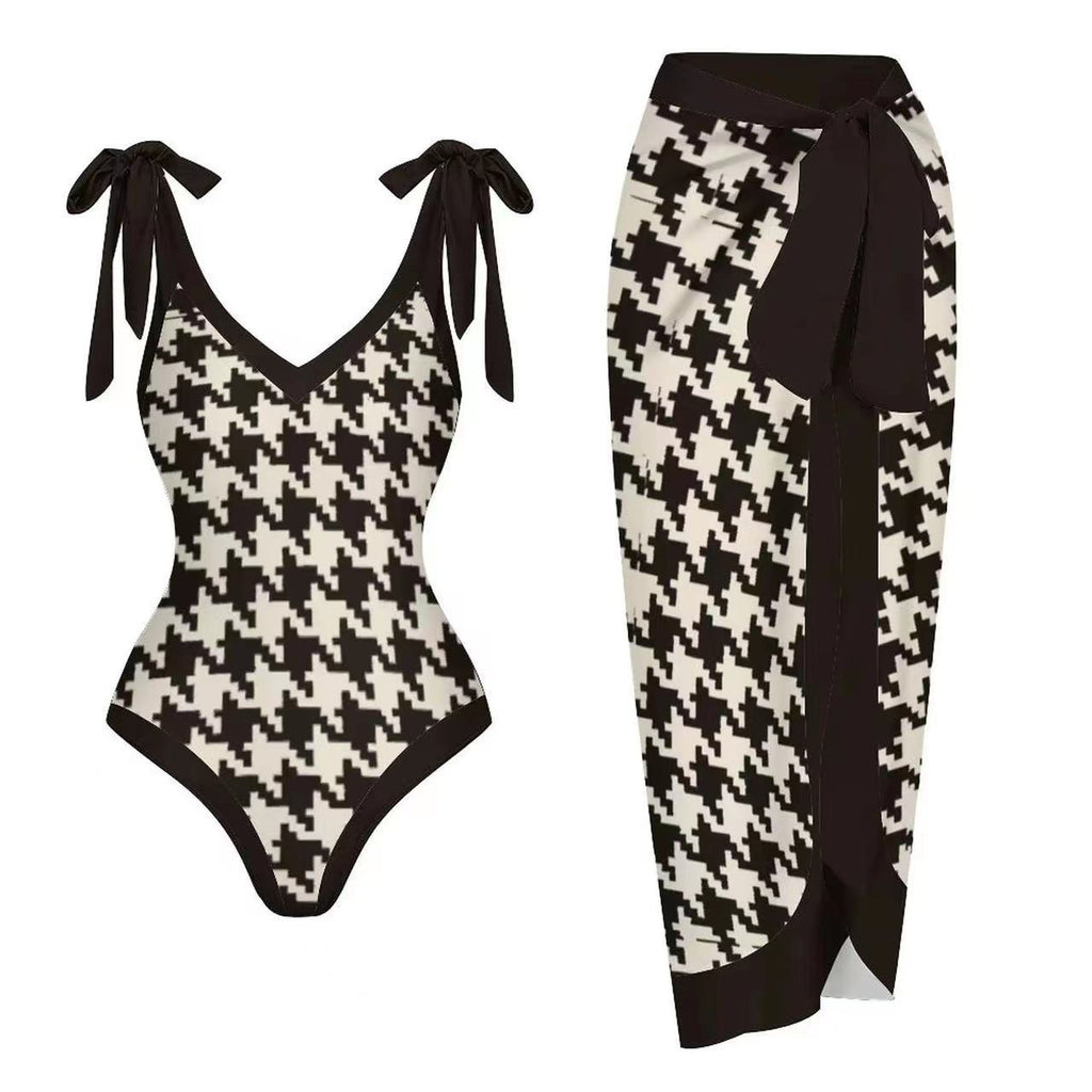 Two Piece Set One Piece Gauze Skirt Swimsuit Multi Color Printing Conservative Sunscreen Swimsuit Bella Mia