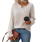 Women Clothing Season Autumn Striped Waffle Knitted Top T shirt Women Bella Mia