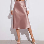 High Waist Satin Skirt Autumn Winter Women Midi Skirt Zipper Satin Skirt Bella Mia
