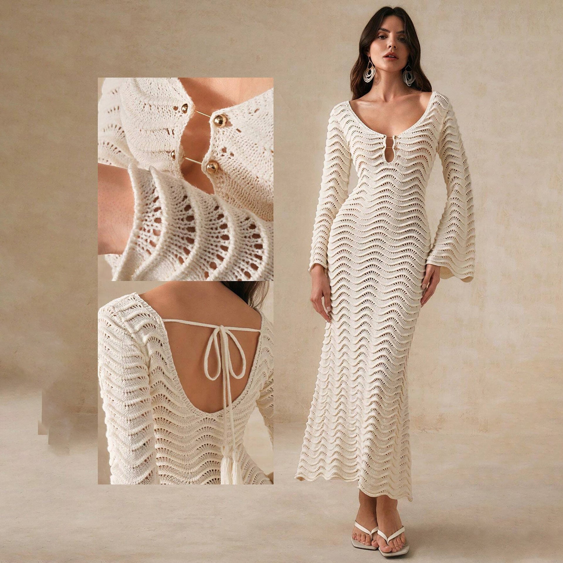 Beach Dress Women Solid Color Sexy Knitted Beach Bikini Swimsuit Blouse Sun Protective Clothing Bella Mia