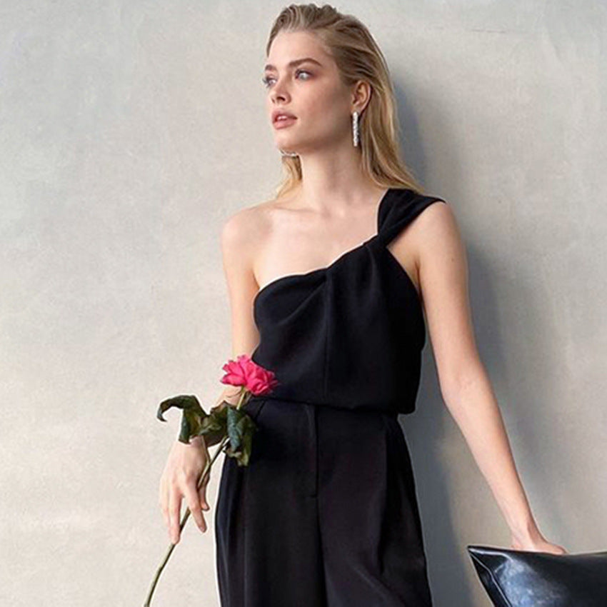 Spring Vest Sexy Oblique Shoulder Satin Base Fashion Klein Blue Top Can Be Women Outerwear Bella Mia
