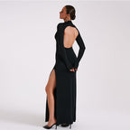 Spring Women Long Sleeve High Neck Sexy Backless Slit Maxi Dress Dress Bella Mia