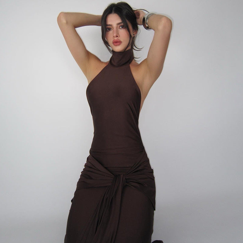 Spring round Neck Tied Dress Women Sexy Backless Tight Dress Bella Mia