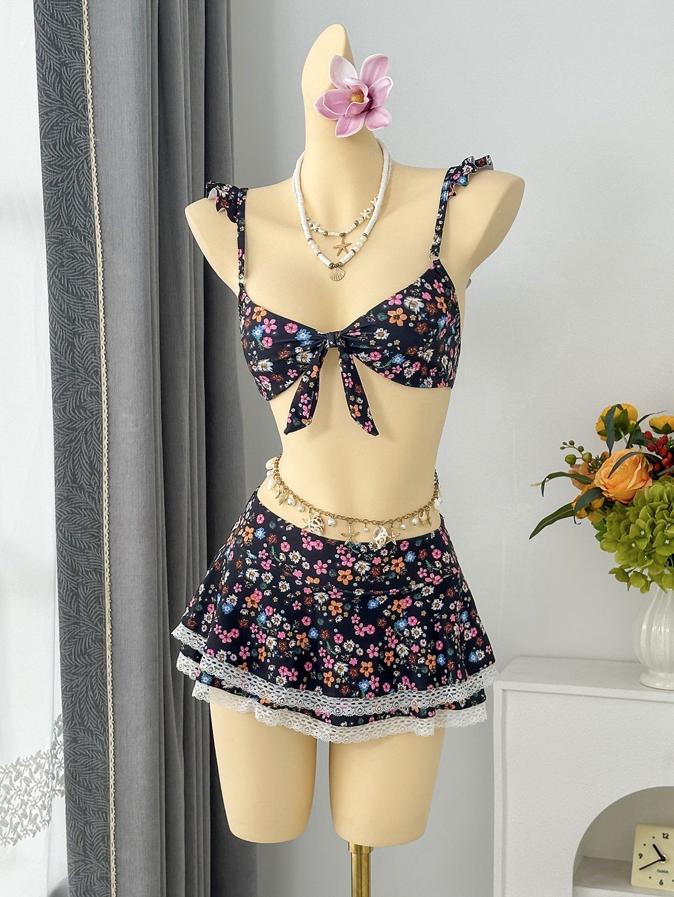 Floral Flounce Sling Small Fresh Split Swimwear Swimsuit Bikini Beach Vacation Bella Mia