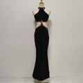 Summer Sexy Diamond-Embedded Cropped Outfit Halter Hip Dress Waist Slimming Dress Women