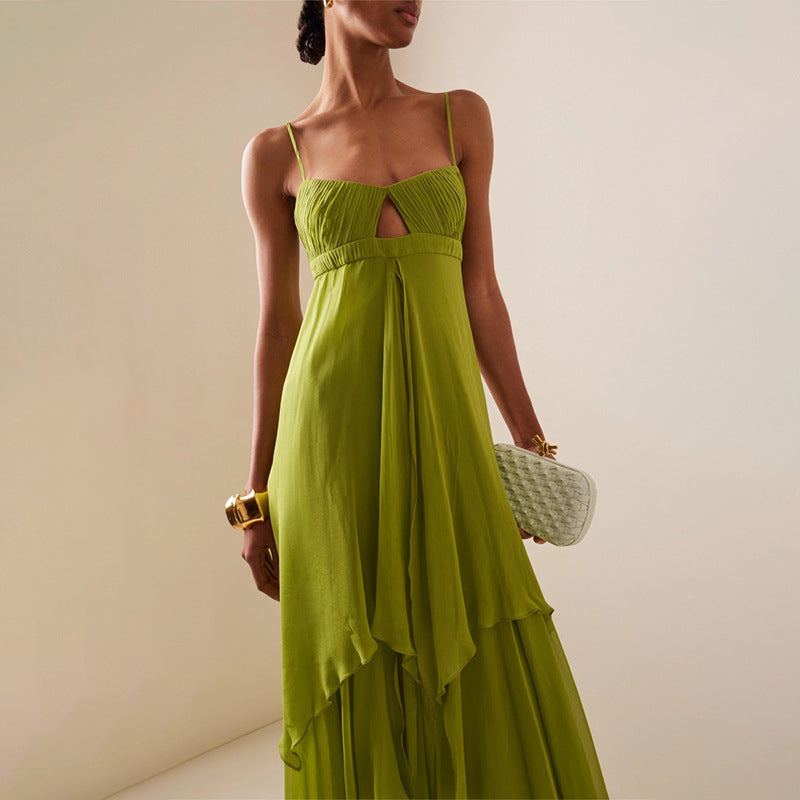 Vacation Tube Top Dress Camisole Irregular Asymmetric Design Solid Color Maxi Dress for Women