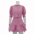 Casual Skirt Outfit Puff Sleeve Short Top Stitching A line Skirt Two Piece Set Bella Mia