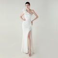 Craft Floral Beaded One Shoulder Diagonal Collar Fishtail Evening Dress Dinner Wedding Awards Ceremony Social Dress Bella Mia