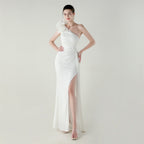 Craft Floral Beaded One Shoulder Diagonal Collar Fishtail Evening Dress Dinner Wedding Awards Ceremony Social Dress Bella Mia