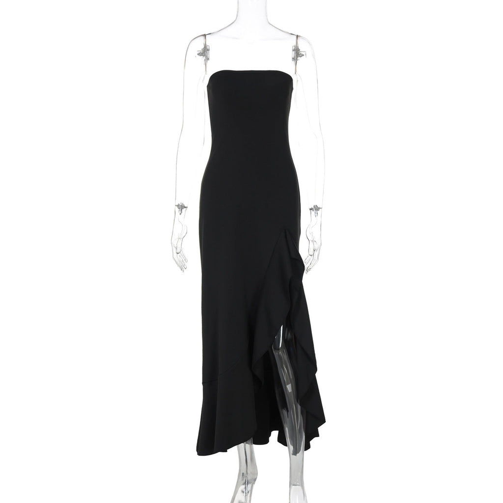 Women Clothing Summer Solid Color Sexy Split Maxi Dress Tube Top Dress Women Bella Mia