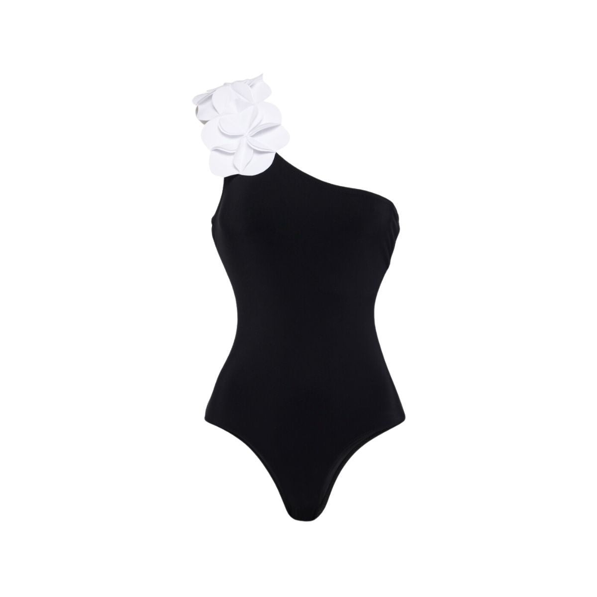 Black White Contrast Color Minimalist Floral Decoration Oblique Shoulder One Piece Swimsuit Women Clothing Bella Mia