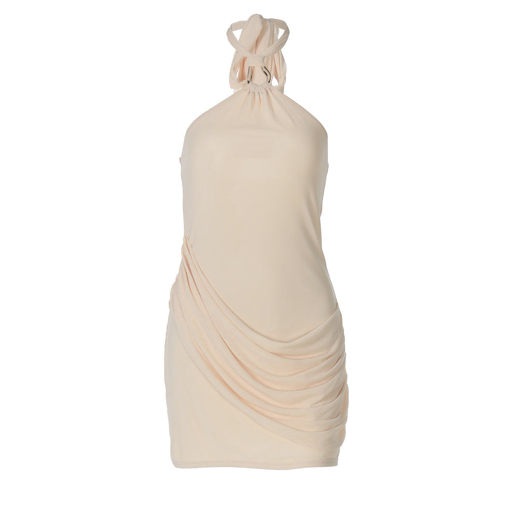 Summer Sexy Stitching Gauzy Package Hip Short Solid Color Street Halter Dress Women Bella Mia
