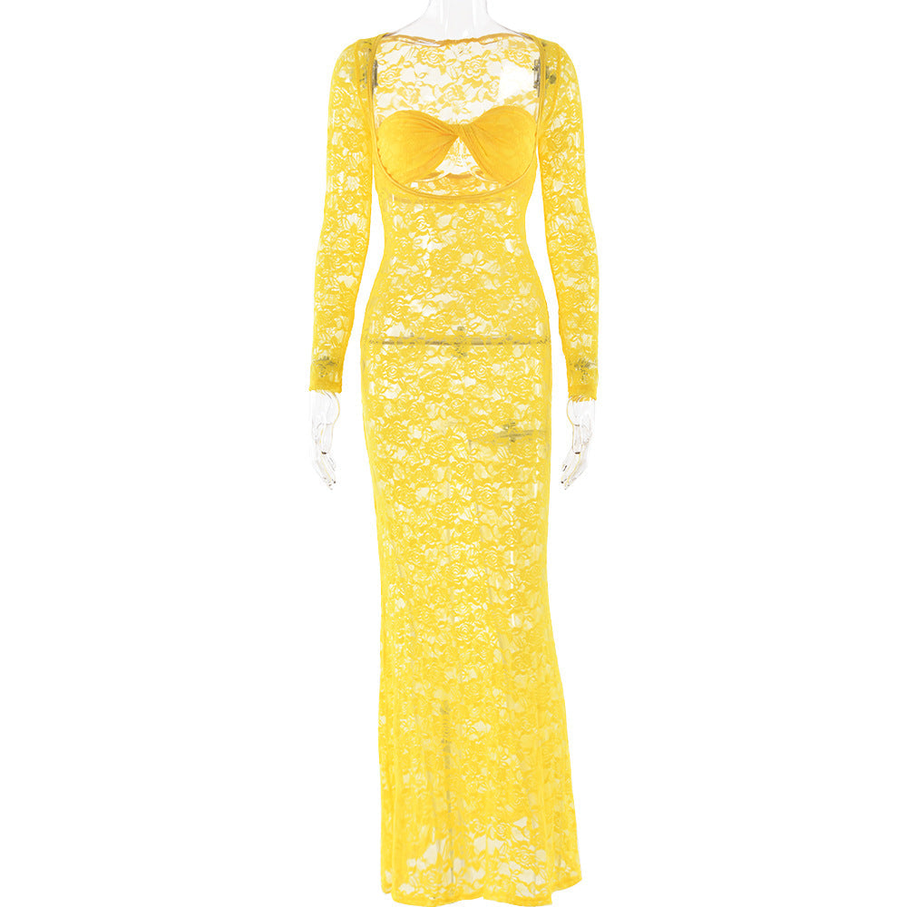 Summer Sexy Dress Lace See Through Long Sleeve Slim Fit Dress Bella Mia