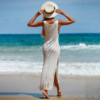 Sexy Backless Dress Solid Color Knitted Vest Maxi Dress Beach Sun Protection Swimsuit Outwear Blouse Crochet hook Bella Mia