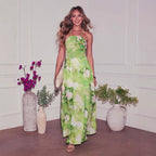 Elegant Spaghetti Strap Floral Print Maxi Dress Women Clothing Spring Summer Bella Mia