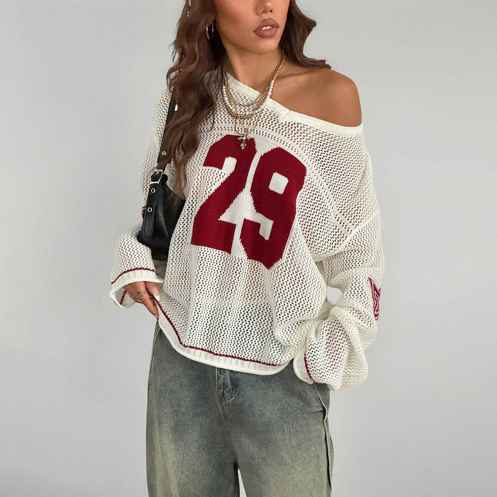 Casual Street Digital Printed V neck Long Sleeved Knitted Sweater Bella Mia