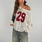 Casual Street Digital Printed V neck Long Sleeved Knitted Sweater Bella Mia