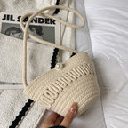 Crossbody Straw Bag Cotton Thread Woven Bag Mobile Phone Change Key Case Hollow Out Cutout Cotton Thread Woven Bag Casual Cute Women Bella Mia