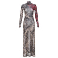 Women Clothing Spring Retro Mesh Personalized Printed Turtleneck Slim Slimming Dress for Women Bella Mia