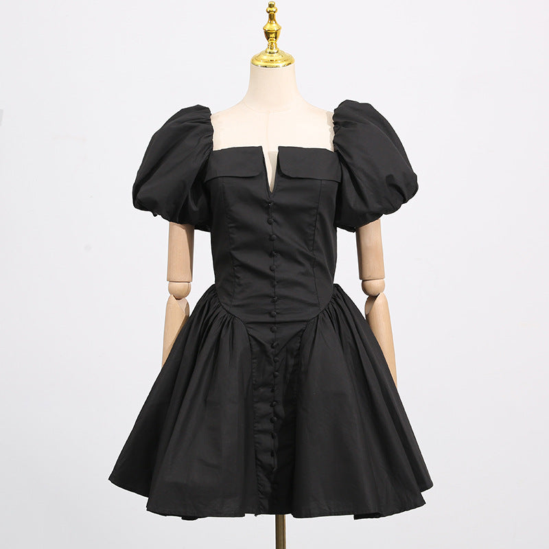 French Elegant Short Collarless Sleeve Waist Slimming Design High Waist Dress Women