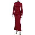 Fall Women Clothing Long Sleeve Slim Fit Solid Color Simple Fishtail Hip Base Dress Bella Mia