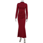 Fall Women Clothing Long Sleeve Slim Fit Solid Color Simple Fishtail Hip Base Dress Bella Mia