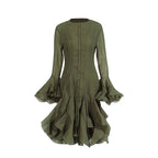 Spring Ruffles Design Waist Tight Slimming Flared Sleeves Dress Women Bella Mia