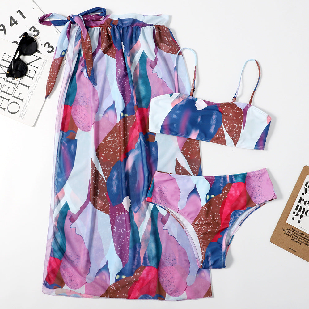 Mesh Women Triangle Bikini Three-Piece Set Printing Sexy Split Swimsuit Bella Mia