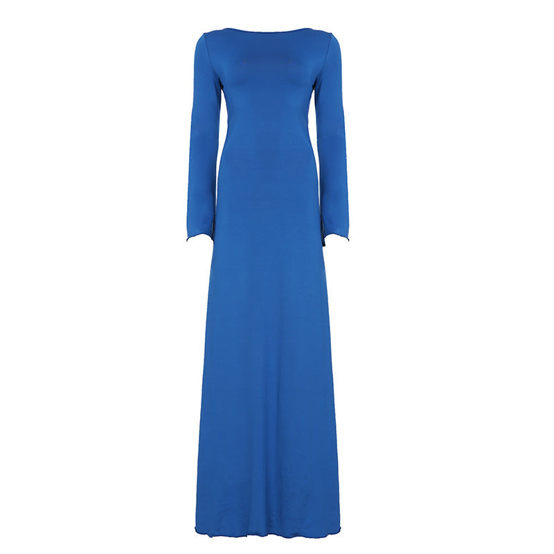 Lace up Stitched Backless Sexy Long Sleeved Dress Women Vacation Elegant Pure Maxi Dress Bella Mia