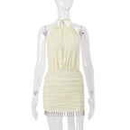 Women Clothing Summer Sexy Backless Elegant Sexy Solid Color Slim Fit Short Hip Hugger Dress Women Bella Mia