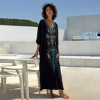 Cotton Printing Vacation Loose Maxi Dress Beach Jacket Maxi Dress Bikini Cover up Blouse Bella Mia