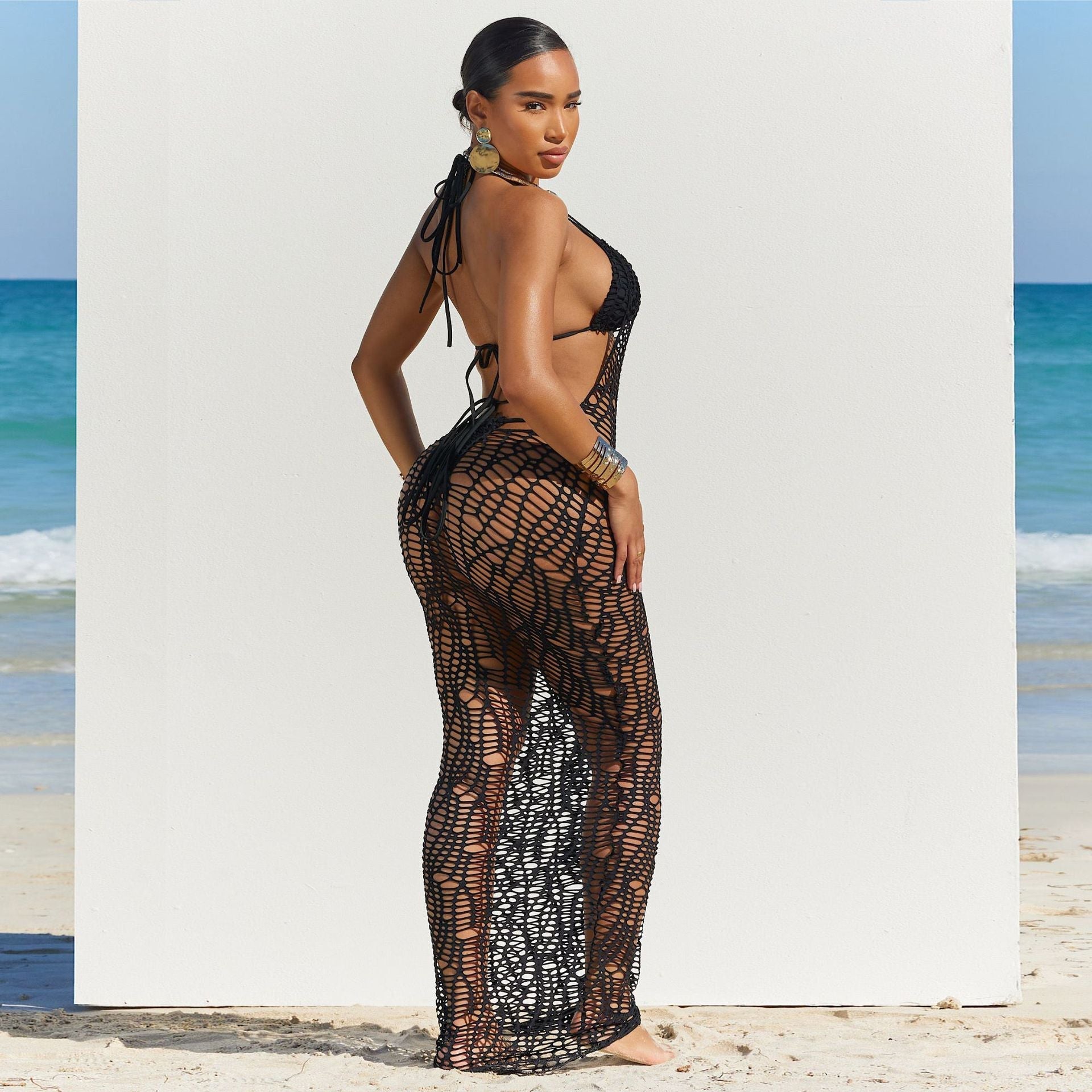 Women Sexy Cup Thong Hollow Out Cutout out Nude Back Halter Three Piece Beach Bella Mia