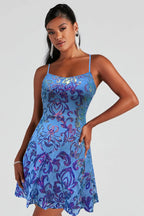 Women Flashing Sequ Loose Mini Dress Cocktail Party Strap Dress Bella Mia