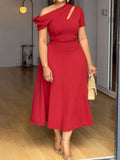 Women Casual off Shoulder Waist Solid Color A line Dress Bella Mia