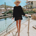 Hollow Out Cutout Knitted Tassel Beach Cover up Seaside Vacation Bikini Cover Swimsuit Outwear Sun Protection Clothing for Women Crochet hook Bella Mia