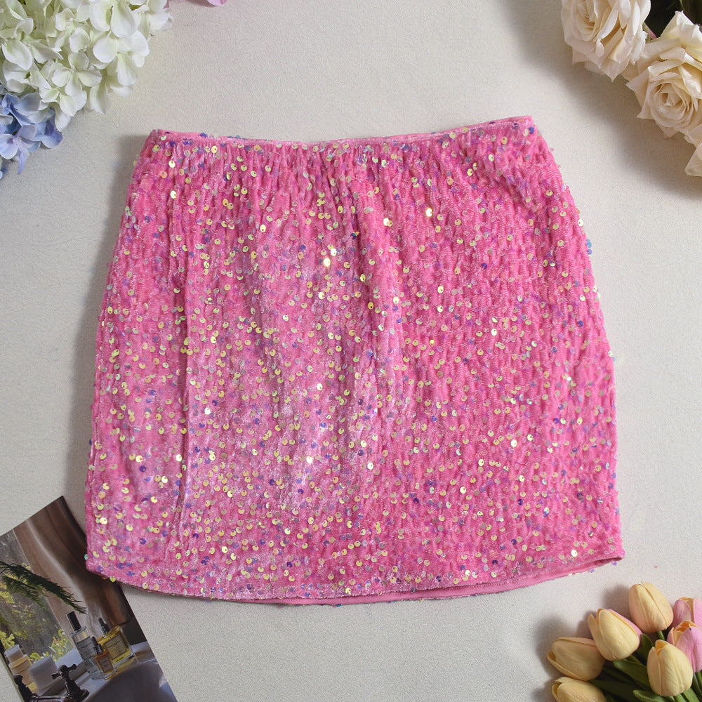 Sequin Flannel Skirt Sexy Hip Skirt for Women Bella Mia