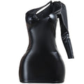 Metallic Coated Fabric Women Clothing Autumn Winter Faux Leather Diagonal Collar One Shoulder Sexy Slim Hip Dress Women Dress Women Bella Mia