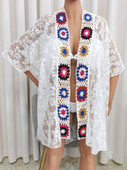 Ladies Overclothes Beach Cover up Random Color Hand Crocheting Stitching Lace Sexy See through Sun Protection Cardigan Bella Mia