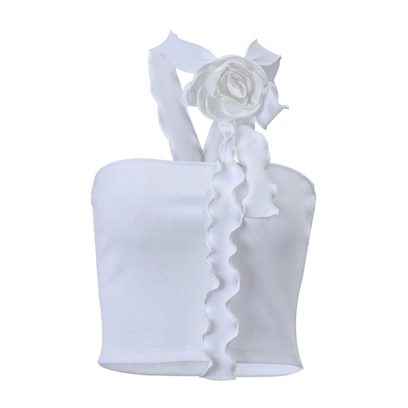 Spring Sexy French Three Dimensional Floral Ribbon Halter Stitching Tube 3D Rose Top Vest for Women Bella Mia