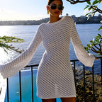 Spring Summer Beach Dress Women Solid Color Sexy Knitted Beach Bikini Swimsuit Blouse Sun Protective Clothing Bella Mia
