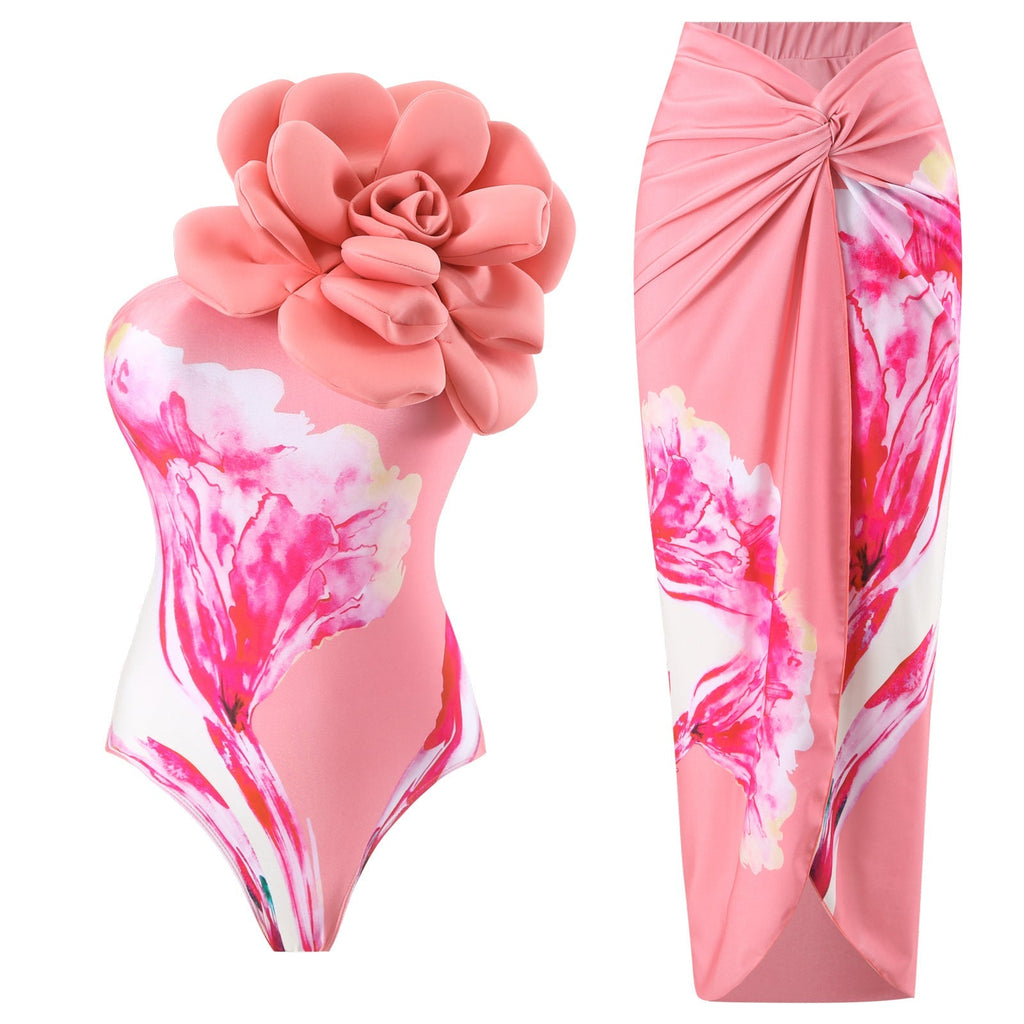 One Piece Swimsuit Women Skinny Slimming Big Floral Swimsuit Outfit Chiffon Dress Bella Mia