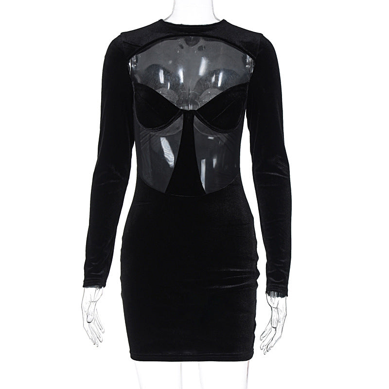 Women Wear Winter Sexy Cutout See through Slim-Fit Long Sleeve Narrow Dress Bella Mia